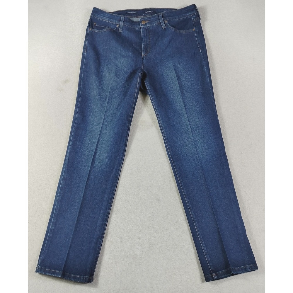 Charter Club Lexington Straight Jeans Womens 12S Blue Mid Rise Stretch Denim
